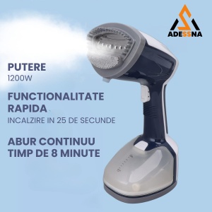 Aparat de calcat vertical cu aburi ergonomic ADESSNA, 1200W, debit abur 20g/min, rezervor mare 350ml, incalzire rapida 25s, perie pentru tesaturi groase, abur continuu puternic, alb/albastru - Img 2