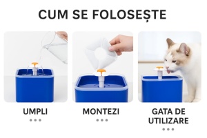 Fantana de apa automata pentru animale de companie, capacitate 2L, ultra-silentioasa, filtru carbune activ cu filtrare tripla, lumina LED, recirculare continua si alimentare USB, hidratare sanatoasa non-stop - Img 6