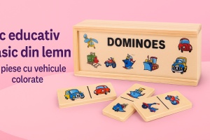 Joc domino din lemn pentru copii – 28 piese cu vehicule colorate, joc clasic educativ pentru logica, concentrare si spirit de echipa, dezvoltarea abilitatilor cognitive, cutie din lemn inclusa, recomandat 3+ ani, multicolor - Img 3