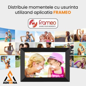 Rama foto digitala ADESSNA 10.1” IPS HD, Wi-Fi, aplicatie pentru telefon Frameo, card cadou 32GB, difuzor integrat, redare foto/video MP3/MP4, slot USB/SD, Sleep Mode, data/ora/meteo, design elegant, negru - Img 4