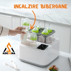 Sterilizator si incalzitor biberoane ADESSNA LS-BE915 multifunctional 8 in 1, 1200W, control digital cu ecran LED, sterilizare rapida cu abur, gatire si incalzire la abur, uscare automata, fara BPA, pentru biberoane si recipiente bebelusi, alb/gri - Img 3