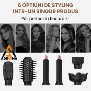 Uscator de par multifunctional 5 in 1 ADESSNA, 1000W, tehnologie cu ioni negativi, 3 trepte de temperatura, 5 capete interschimbabile, functii de uscare, indreptare, ondulare, volumizare si stilizare, design ergonomic pliabil - Img 3