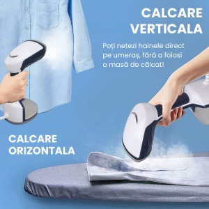 Aparat de calcat vertical cu aburi ergonomic ADESSNA, 1200W, debit abur 20g/min, rezervor mare 350ml, incalzire rapida 25s, perie pentru tesaturi groase, abur continuu puternic, alb/albastru - Img 6