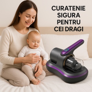 Aspirator Wireless Anti-Acarieni pentru Pat și Canapea, 100W, 8000Pa, Lumină UVC Sterilizantă, Filtru HEPA, Baterie Reîncărcabilă, Portabil - Img 6