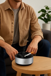Scrumiera electronica cu baterii, filtru de aer si functie de purificare, anti-miros, design modern si compact pentru casa si birou – neutralizeaza fumul de tigara si purifica aerul - Img 5