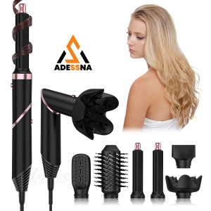 Uscator de par multifunctional 5 in 1 ADESSNA, 1000W, tehnologie cu ioni negativi, 3 trepte de temperatura, 5 capete interschimbabile, functii de uscare, indreptare, ondulare, volumizare si stilizare, design ergonomic pliabil