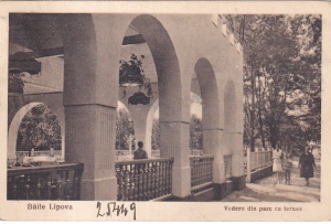 Baile Lipova. Vedere din parc cu terasa (1928, necirculata)