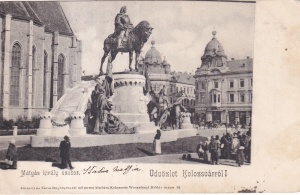 Matyas kiraly szobor. Udvozlet Kolozsvarrol I (circulata 1903)