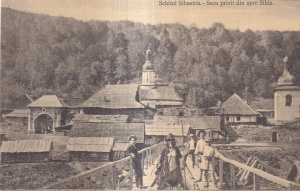 Schitul Sihastria. Secu privit din spre Sihla (necirculata, circa 1910)
