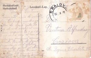 Baile Herculane / Herkulesfurdo. Levelezo-Lap (circulata 1922) - Img 2
