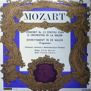 Mozart – Concert nr. 23 pentru pian si Orchestra in La Major. Divertisment in Re Major (Fragmente). Orchestra simfonica a Radioteleviziunii, dirijor Carlo Zecchi, solist Fausto Zadra