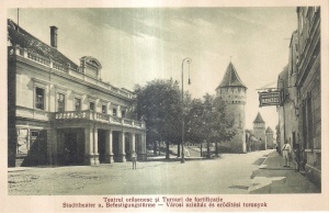 Sibiu. Teatrul Orasenesc si Turnuri de fortificatie Stadttheater U Befestigungsturme (1935, necirculata)