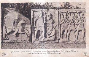 Bukarest. Park Carol, Skulpturen vom Sieges-Denkmal bei Adam-Klissi in der Dobrudscha, sog. Trajansdenkmal (necirculata) (Copy 1)