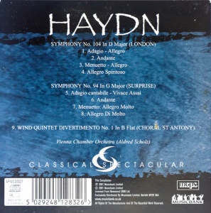 Haydn - Symphony No. 104 In D Major (London). Symphony No. 94 In G Major (Surprise). Wind Quintet Divertimento No. 1 In B Flat (Choral St Antony) - Img 2