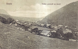 Sinaia. Vedere generala cu munti (circulata 1921)