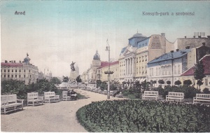 Arad. Kossuth-park a szoborral (circa 1910, necirculata)