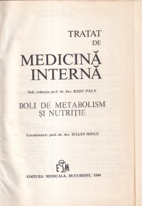 Coordonator Iulian Mincu - Tratat de medicina interna. Boli de metabolism si nutritie