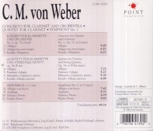 Weber - Concerto for Clarinet and Orchestra. Quintet for Clarinet. Symphony No. 1 - Img 2