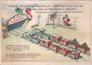 Carte postala de propaganda nazista: Produits alimentaires importes par l'Allemagne, au cours de l'annee 1938 (necirculata)