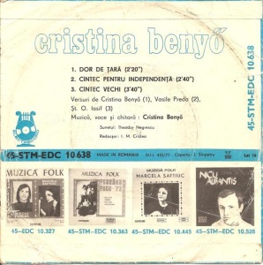 Cristina Benyo – Dor de tara. Cantec pentru independenta. Cantec vechi - Img 2