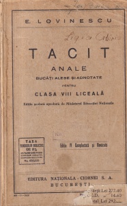 E. Lovinescu - Tacit. Anale. Bucati alese si adnotate pentru clasa VIII liceala (1939)