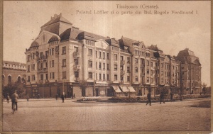 Timisoara (cetate). Palatul Loffler si o parte din Bul. Regele Ferdinand I (circulata)