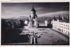 Cluj. Piata Cuza Voda cu Catedrala ortodoxa romana (circulata 1935)