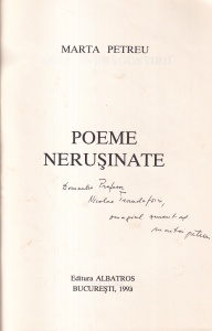 Marta Petreu - Poeme nerusinate (cu autograful si dedicatia autorului)