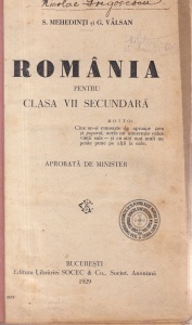 S. Mehedinti, G. Valsan - Romania pentru clasa VII secundara (1929)