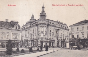 Koloszvar. Matyas kiraly-ter a New-York palotaval (circulata 1913)