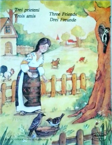 Trei prieteni. Trois amis. Three friends. Drei freunde. Carte de colorat si decupat (puzzle)