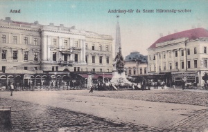 Arad. Andrássy-tér és Szent Háromság-szobor. Piata Andrassy si Statuia Sfintei Treimi (circa 1910, necirculata)