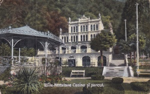 Baile Herculane Casino si parcul. (circulata 1923)