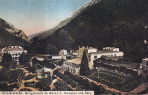 Baile Herculane / Herkulesfurdo. Gyogyterem es diszkert. Kursalon und Park (scrisa 1921)