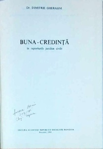 Dimitrie Gherasim - Buna-credinta in raporturile juridice civile - Img 2