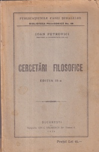 Ioan Petrovici - Cercetari filosofice (1926)