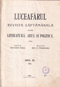 Luceafarul. Revista saptamanala pentru literatura, arta si politica, anul XI, nr. 1-33, 1912 (an complet, in coligat)