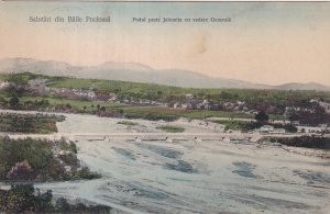 Salutari din Baile Pucioasa. Podul peste Ialomita cu vedere Generala (circulata 1910)
