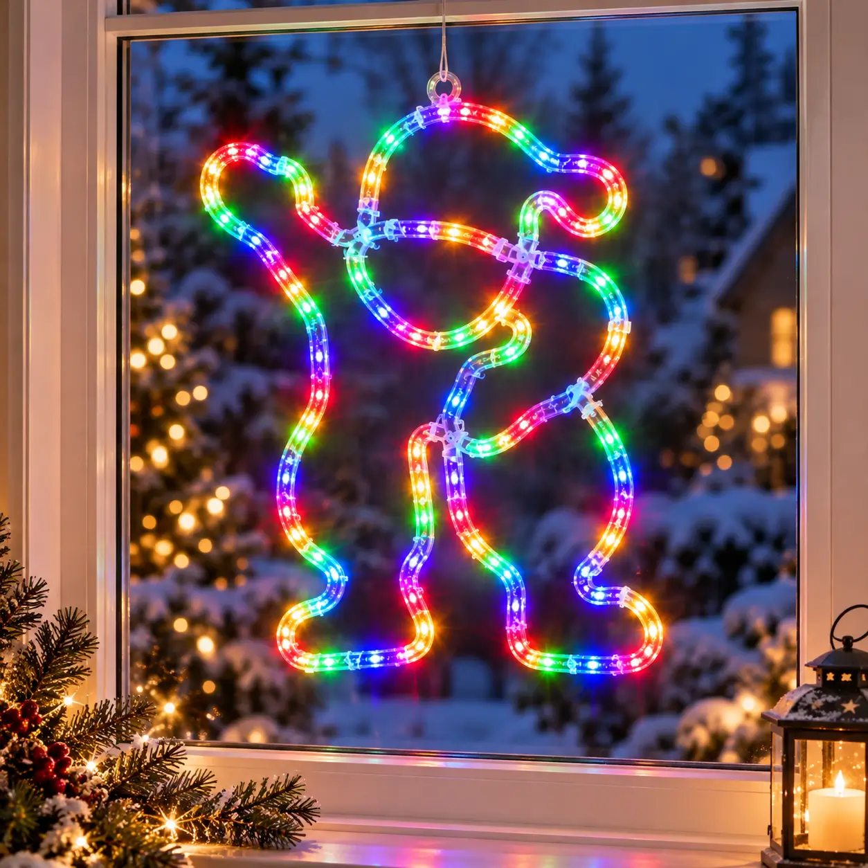 Contur transparent si lumini LED multicolore ale decoratiunii Mos Craciun