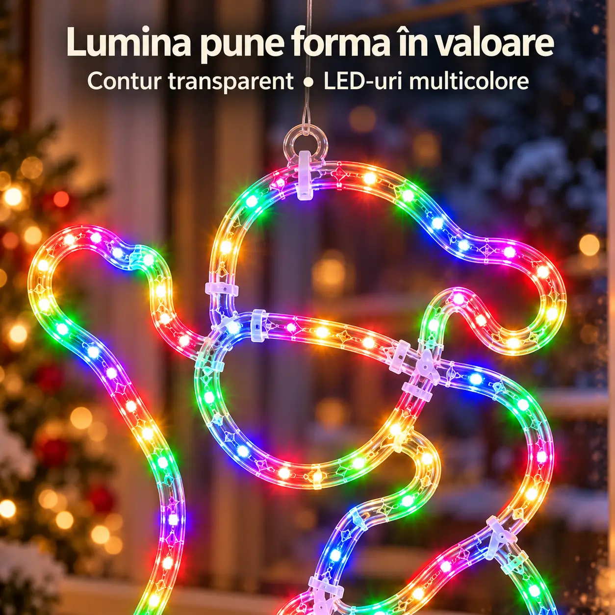 Decoratiune Mos Craciun cu LED-uri multicolore, jocuri de lumini si efect Flash