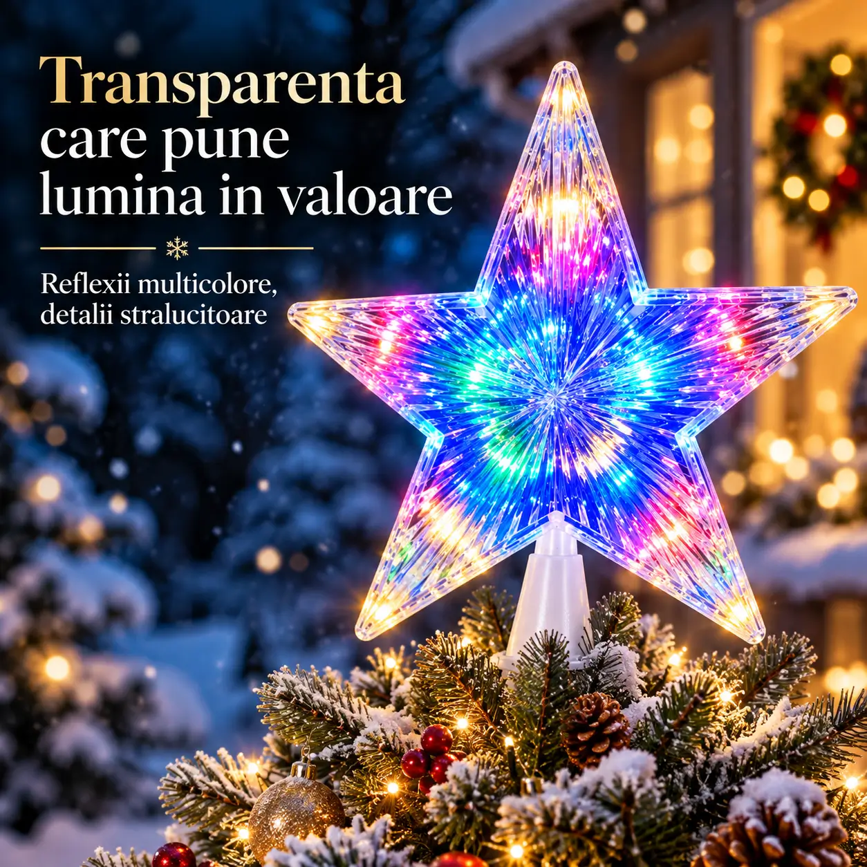 Stea LED pentru brad cu suport inferior si alimentare la priza