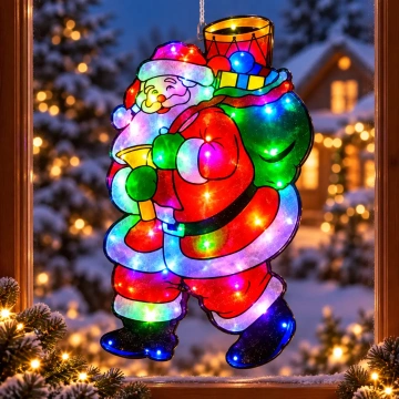 Decoratiune LED Mos Craciun 3D pentru Geam si Vitrina, 45x23 cm, Lumina Multicolora, Alimentare la Priza