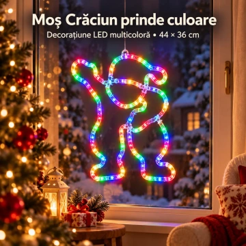 Decorațiune LED Moș Crăciun 44 × 36 cm, Multicoloră, cu Jocuri de Lumini și Efect Flash, Alimentare la Priză - Img 4