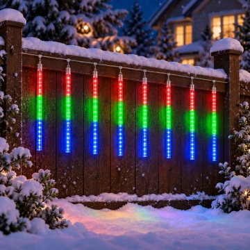 Instalație LED multicoloră tip ploaie de meteoriți, ideală pentru exterior ❄️