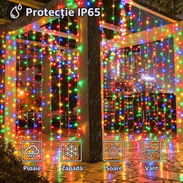 Instalație LED tip perdea multicoloră, rezistentă IP65 pentru ploaie, zăpadă, soare și vânt 🌈