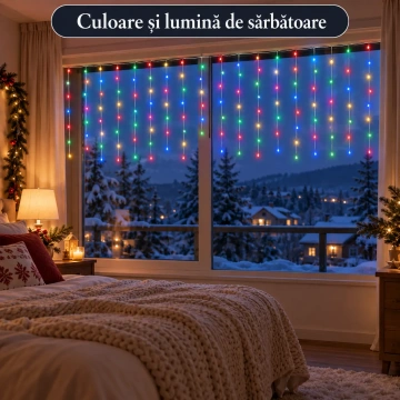 Instalație LED tip perdea multicoloră, decor festiv pentru interior 🎄