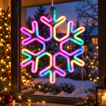 Decorațiune Crăciun Fulg LED 40 × 33 cm, Lumină Multicoloră Stil Șarpe, Silicon Transparent, Ornament Suspendat pentru Interior și Exterior, Engros