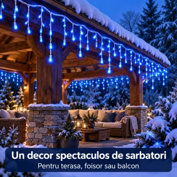 Instalatie LED de Craciun Exterior Albastra, Franjuri / Turturi, 25 / 50 / 75 / 100 m, 500–2000 LED-uri, 8 Jocuri de Lumini - Img 5
