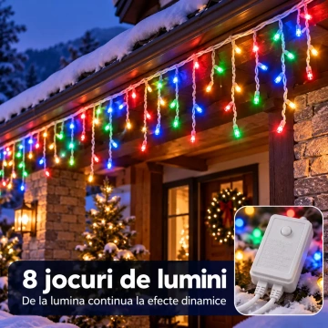 Instalatie LED de Craciun Exterior Multicolora, Franjuri / Turturi, 25 / 50 / 75 / 100 m, 500–2000 LED-uri, 8 Jocuri de Lumini - Img 4