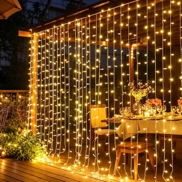Instalatie LED tip perdea 3 x 3 m, Alb Cald, 8 Moduri, Memorie, IP44, Interior / Exterior